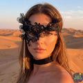 Black Lace Masquerade Mask with Gold Tassels 172