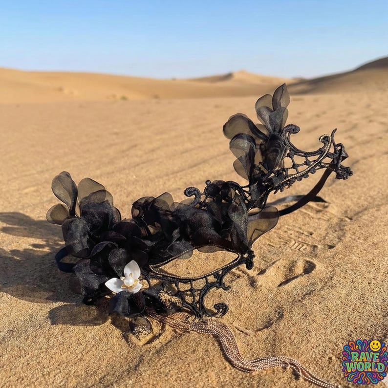 Black Lace Masquerade Mask with Gold Tassels 172